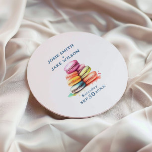 Fun colourful macaroon wedding classic round sticker