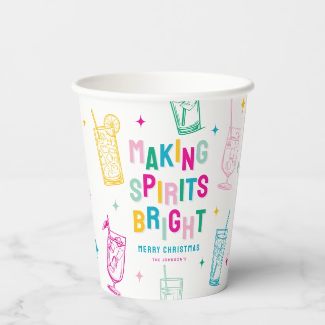 Fun Colourful Making Spirits Bright' Christmas Paper Cups (Back)