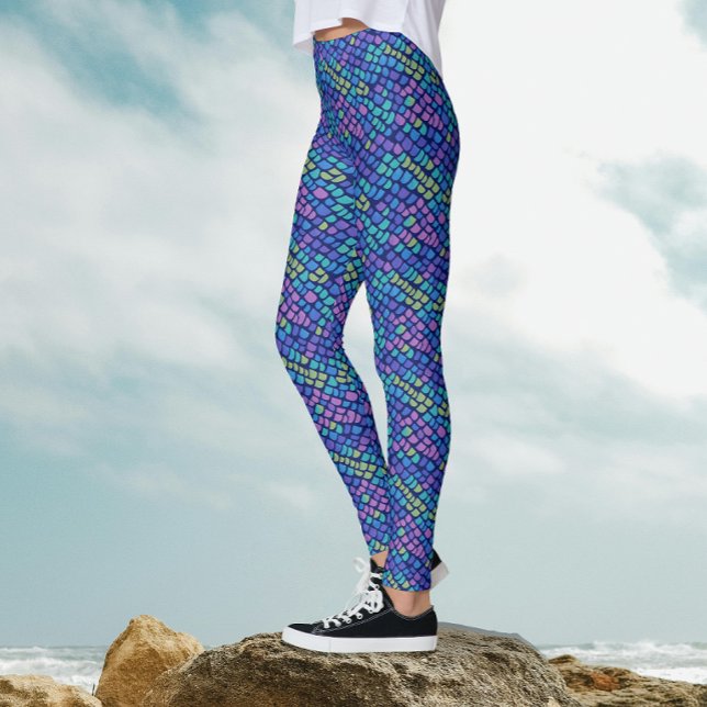 Fun Colourful Mermaid Blue Purple Pink Fish Scales Leggings (Creator Uploaded)
