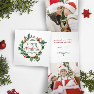 Fun Colourful Merry Christmas Holly Script Tri-Fold Holiday Card