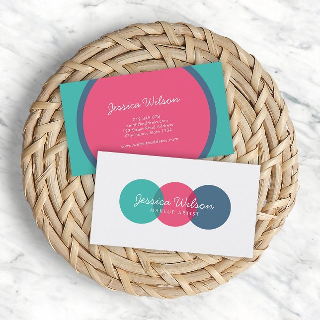 Fun Colourful Modern Overlap Circles Teal Pink Blu Business Card (Creator Uploaded)