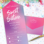 Fun Colourful Modern Sweet Sixteen Birthday Party All In One Invitation<br><div class="desc">This modern Sweet Sixteen birthday party invite features a colourful gradient background in shades of pink, aqua, and purple with white brush script and modern typography. The brush script greeting says "Sweet Sixteen". The outside of the invitation features the same colourful gradient. The outside you will customise with your return...</div>