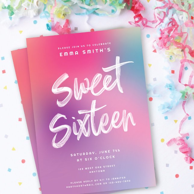 Fun Colourful Modern Sweet Sixteen Birthday Party Invitation (Fun Colorful Modern Sweet Sixteen Birthday Party Invitation)