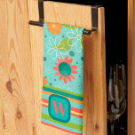 Fun Colourful Monogram Initial Striped Floral Tea Towel<br><div class="desc">Cute Personalised Initial Stripe Floral Pattern Modern tea towel. These colourful kitchen towels are perfect to add some colour to your kitchen. Pair it with a bottle of wine and it makes a great personalised gift for friends, family, coworkers, neighbours, etc. The custom monogram area can be changed to a...</div>