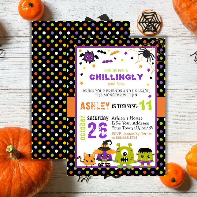 Fun Colourful Monsters Halloween Birthday Invitation (Creator Uploaded)