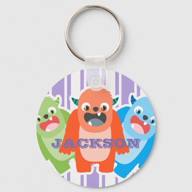 Fun Colourful Monsters Personalised Kids Key Ring (Front)