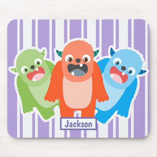 Fun Colourful Monsters Personalised Kids Mouse Pad (Front)