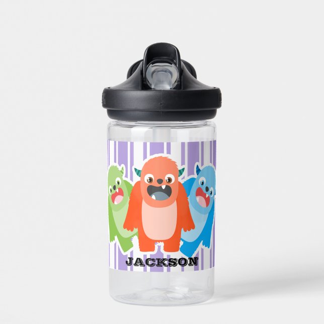 Fun Colourful Monsters Personalised Kids Water Bottle (Front)