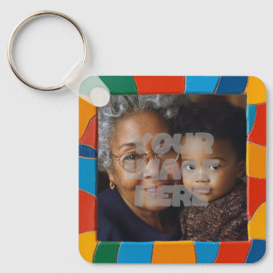 Fun Colourful Mosaic Border Pattern for Your Photo Key Ring