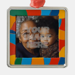 Fun Colourful Mosaic Border Pattern for Your Photo Metal Tree Decoration