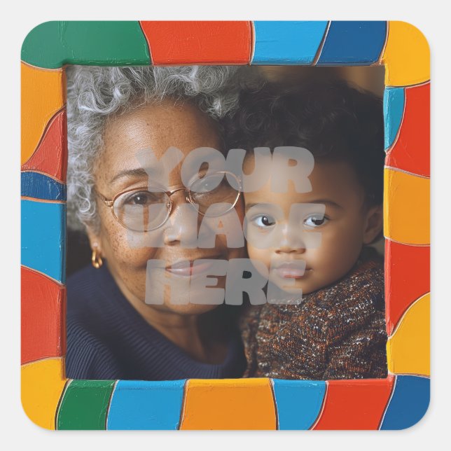 Fun Colourful Mosaic Border Pattern for Your Photo Square Sticker (Front)