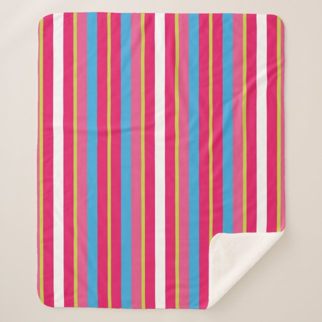 Fun Colourful Multi Stripes Sherpa Blanket (Front)