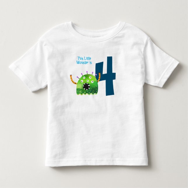 Fun colourful my little monster 4th birthday toddler T-Shirt (Front)
