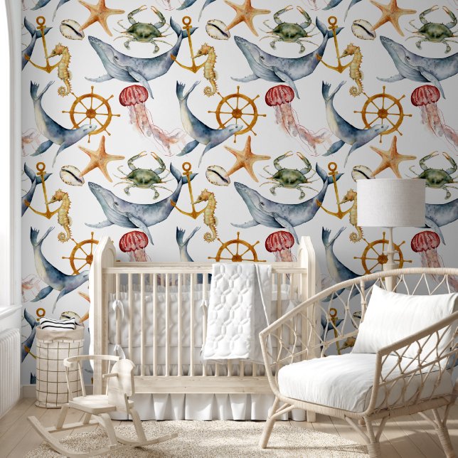 Fun Colourful Nautical Sea Animals Marine LIfe  Wallpaper (Kids)