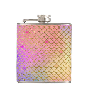 Fun Colourful Ombre Pastel Mermaid Pattern Hip Flask