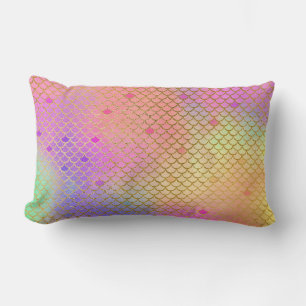 Fun Colourful Ombre Pastel Mermaid Pattern Lumbar Cushion