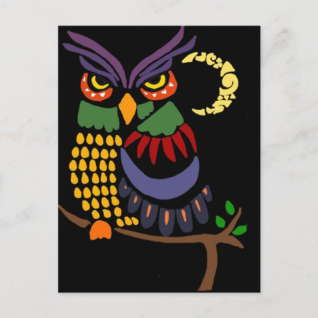 Fun Colourful Owl Abstract Art Postcard (Front)