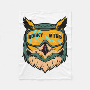 Fun colourful owl wearing ski goggles winter aspen fleece blanket
