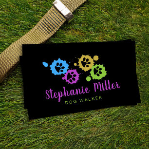 Fun Colourful paint paw prints - Dog Walker Business Card