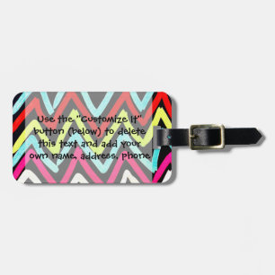 Fun Colourful Painted Chevron Tribal ZigZag Stripe Luggage Tag
