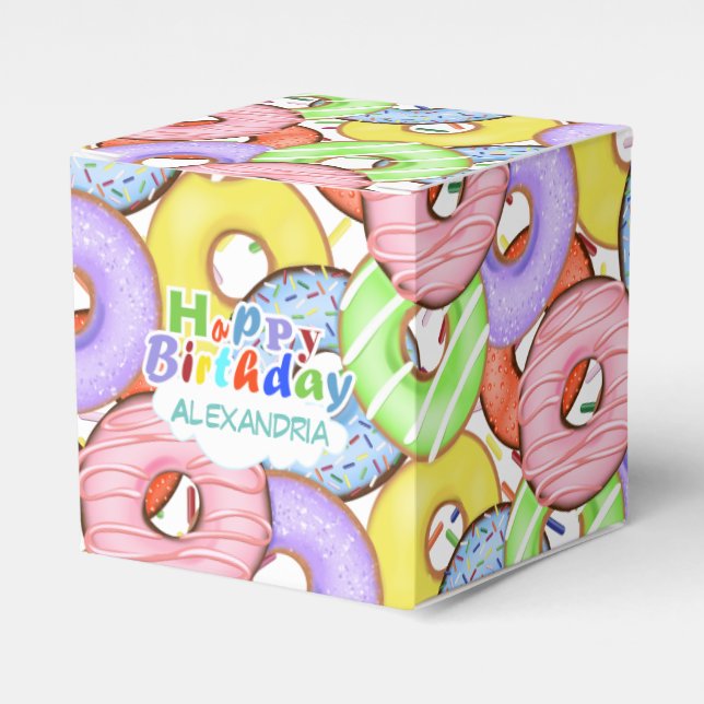 Fun Colourful Pastel Doughnuts Birthday Favour Box (Front Side)