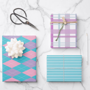 Fun colourful patterns wrapping paper set