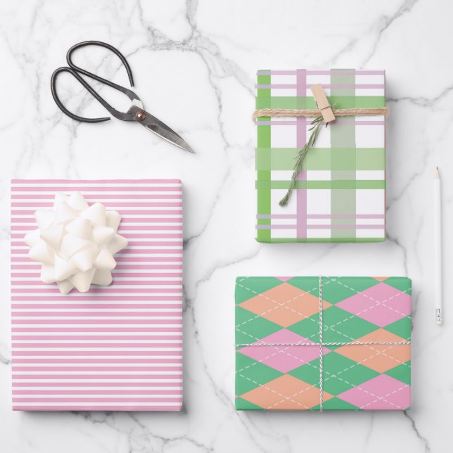 Fun colourful patterns wrapping paper set (Front)