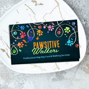 Fun Colourful paw prints trail - Dog Walker Business Card