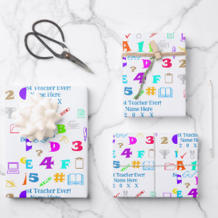 Fun Colourful Personalised School Best Teacher Eve Wrapping Paper Sheet