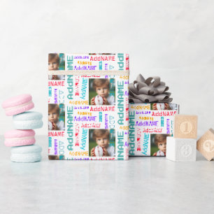 Fun Colourful Photo and 7 Letter Kids Name Birthda Wrapping Paper