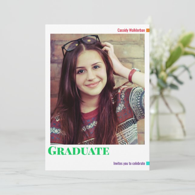 Fun Colourful Photo Graduation Invitation (Standing Front)