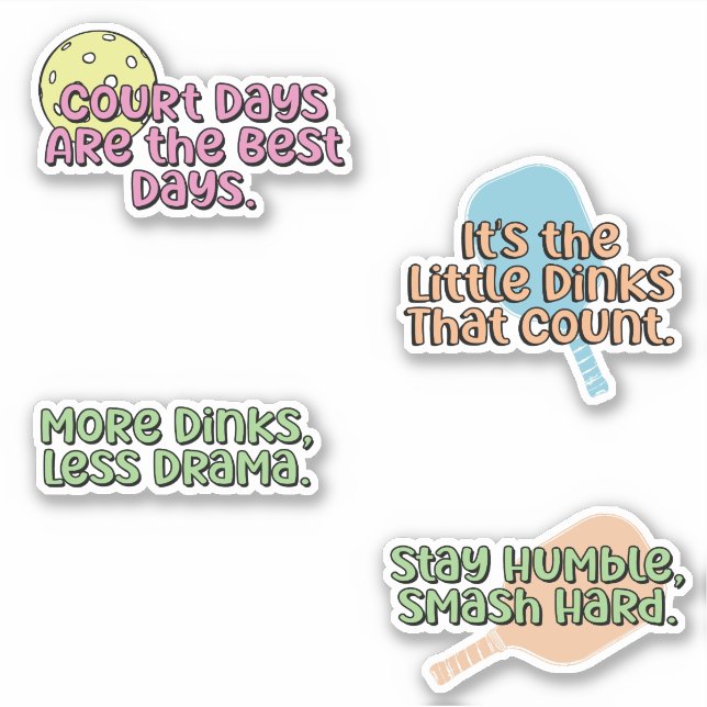 Fun Colourful Pickleball Player Sticker Pack (Front)