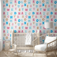 Fun, Colourful Pink Blue Gold Kids Alphabet Letter