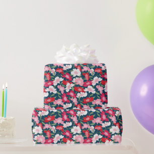 Fun Colourful Pink Red White Floral Pattern Gift Wrapping Paper