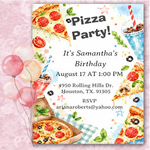 Fun Colourful Pizza Party Birthday Invitation