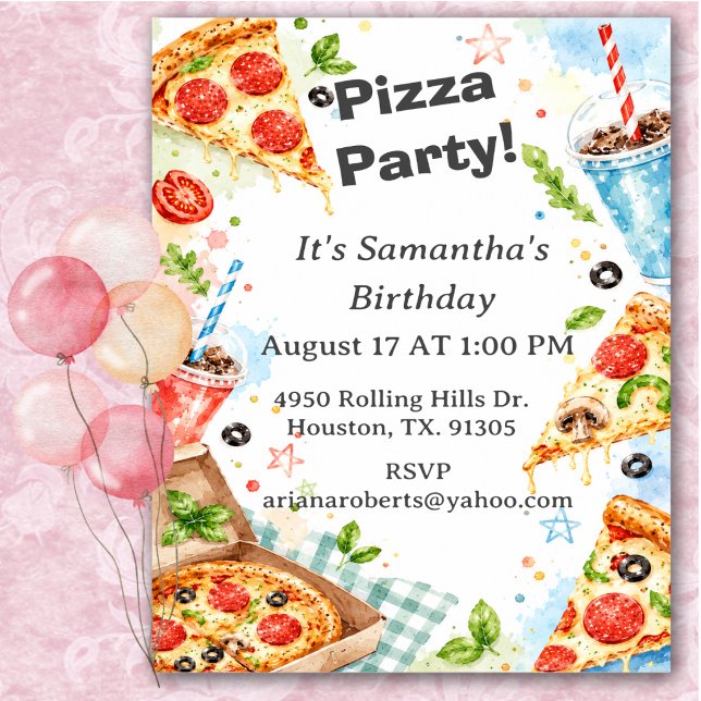 Fun Colourful Pizza Party Birthday  Invitation (Creator Uploaded)