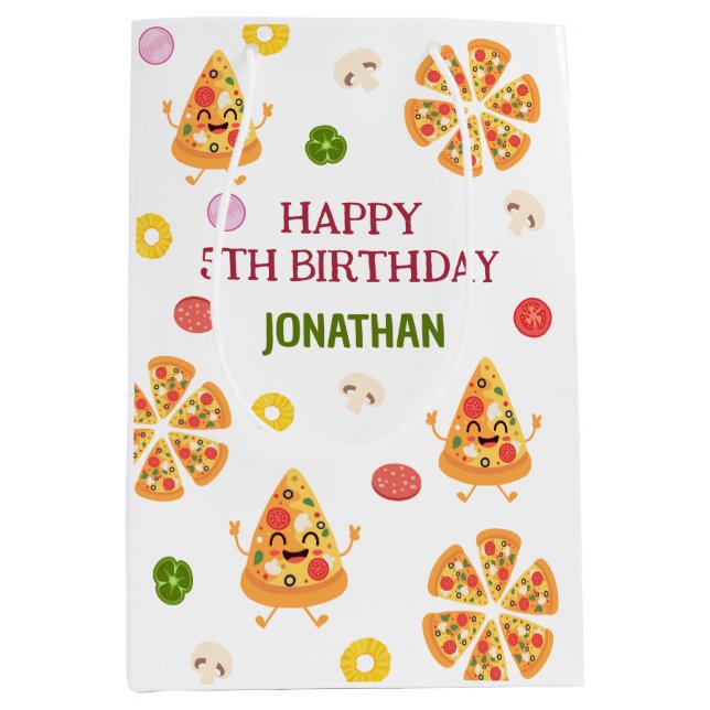 Fun Colourful Pizza Party Kids Birthday Medium Gift Bag (Front)