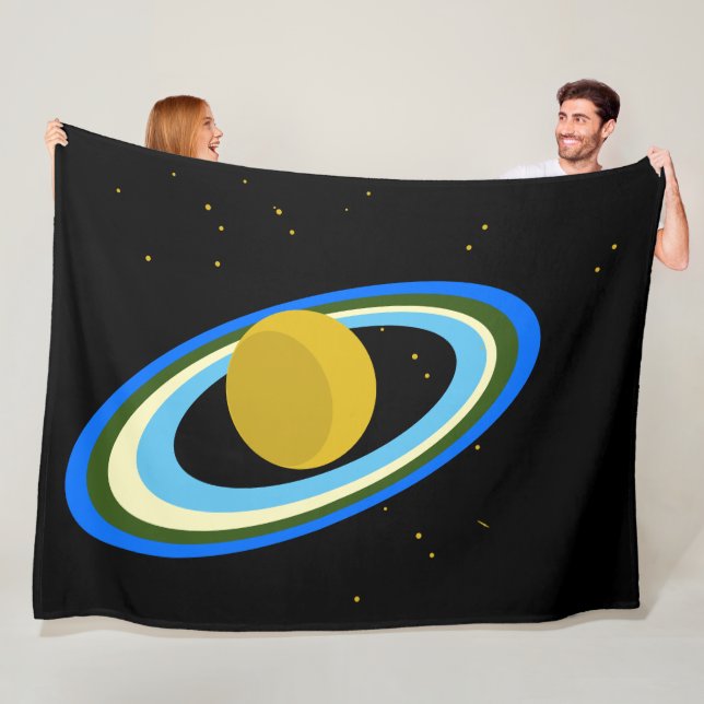 Fun Colourful Planet Saturn Rings Stars Outer Spac Fleece Blanket (In Situ)