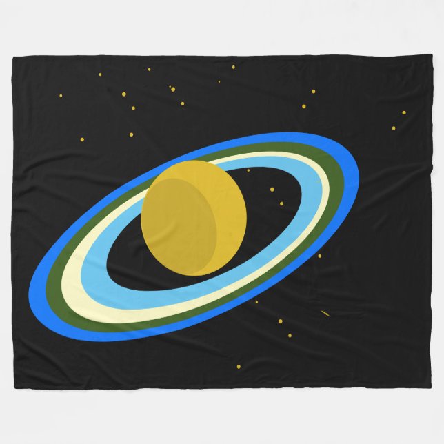 Fun Colourful Planet Saturn Rings Stars Outer Spac Fleece Blanket (Front (Horizontal))