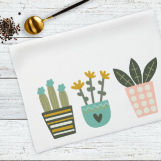Fun Colourful Plants Cactus Tea Towel