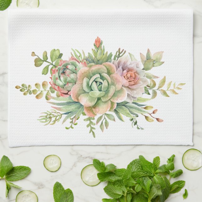 Fun Colourful Plants Succulent Kitchen Towel (Folded)