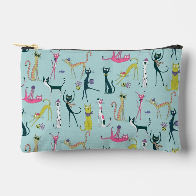 Fun Colourful Quirky Cats Pattern Accessory Pouch (Front)