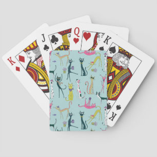 Fun Colourful Quirky Cats Pattern Playing Cards