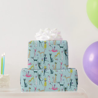 Fun Colourful Quirky Cats Pattern Wrapping Paper