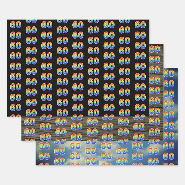 Fun, Colourful, Rainbow Spectrum Pattern 60 Event  Wrapping Paper Sheet (Set)