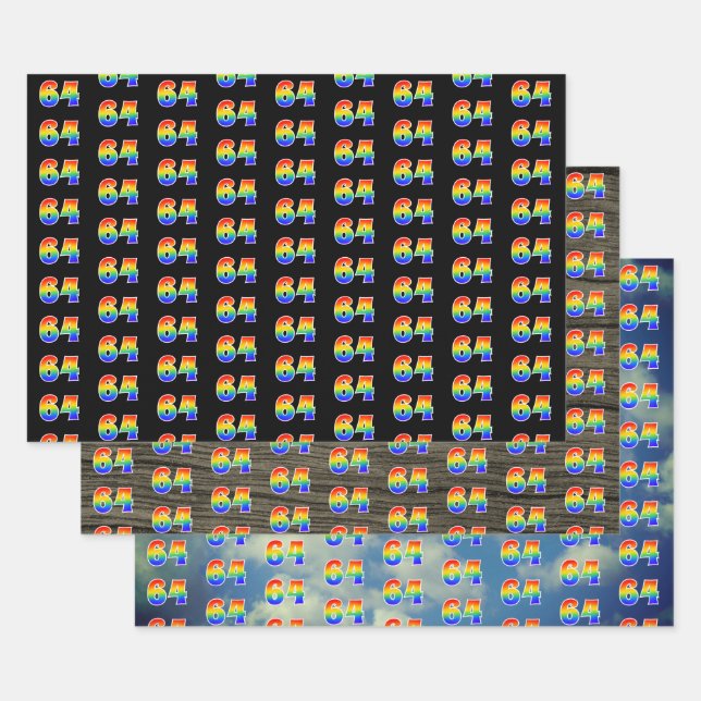 Fun, Colourful, Rainbow Spectrum Pattern 64 Event  Wrapping Paper Sheet (Set)