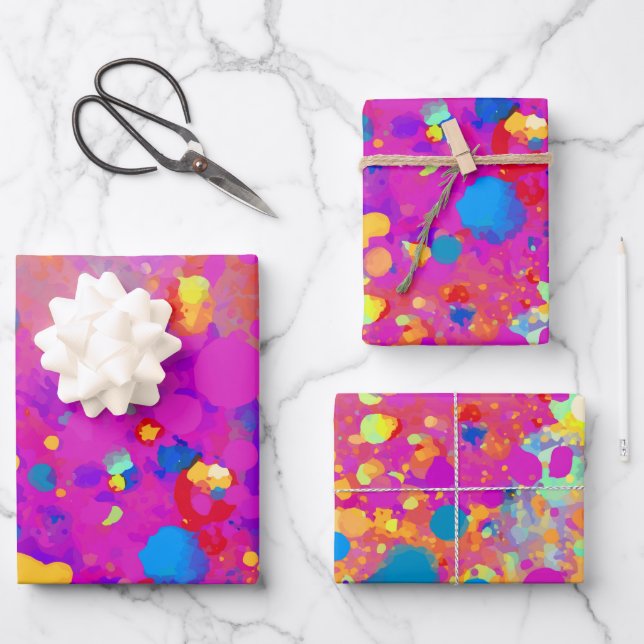 Fun Colourful Rainbow Splatters Birthday Wrapping Paper Sheet (Front)