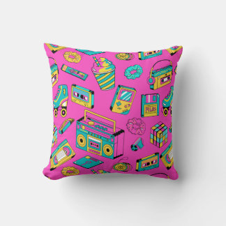 Fun Colourful Retro 80s 90s Tech Bright Neon Pink Cushion