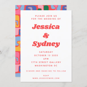 Fun Colourful Retro Abstract Art Wedding Invitation