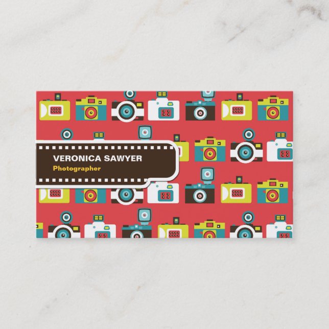 Fun Colourful Retro Lomo Cameras Pattern Business Card (Front)